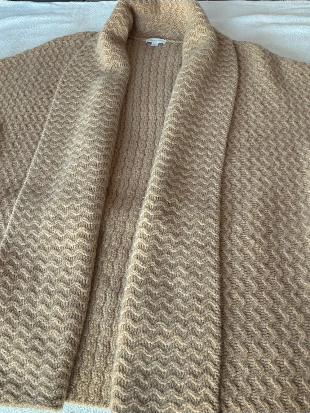 Garnet Hill 100% Cashmere Cozy Textured Open-Front Cardigan - Camel